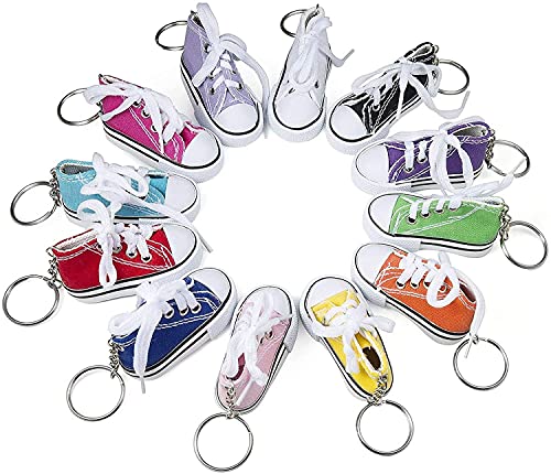 Comius Sharp Llavero Zapatilla de Deporte, 12 Pcs Mini Llaveros Estilo Tipo Converse, Llaveros de Lona para Comuniones y Cumpleaños Infantiles, Juveniles y Niños