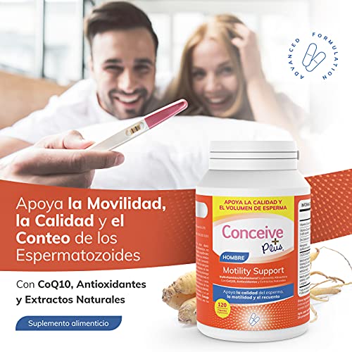 Conceive Plus Soporte de Motilidad, Aumenta el Volumen y el Conteo, Zinc Ashwagandha CoQ10 Vitamina E y Selenio, 60 cápsulas