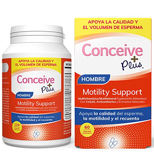 Conceive Plus Soporte de Motilidad, Aumenta el Volumen y el Conteo, Zinc Ashwagandha CoQ10 Vitamina E y Selenio, 60 cápsulas