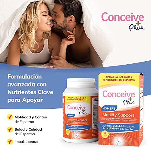 Conceive Plus Soporte de Motilidad, Aumenta el Volumen y el Conteo, Zinc Ashwagandha CoQ10 Vitamina E y Selenio, 60 cápsulas