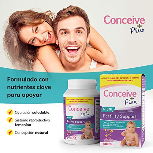 CONCEIVE PLUS Vitaminas Fertilidad Femenina + Nutrientes Clave - Regulación Corporal de Apoyo, Ciclos Saludables, Ayuda Concepción Natural - Ácido Fólico Folato, Píldoras - 60 Cápsulas Vegetarianas