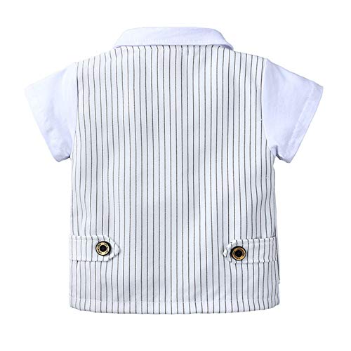 Conjunto De Ropa Bebé Niño Traje De Caballero Manga Corta Camiseta Y Pantalón con Chaleco Falso Niño Pequeño Infantil Trajes De Bautizo Traje De Cumpleaños De Fiesta De Bodas,Blanco,3~4 Years