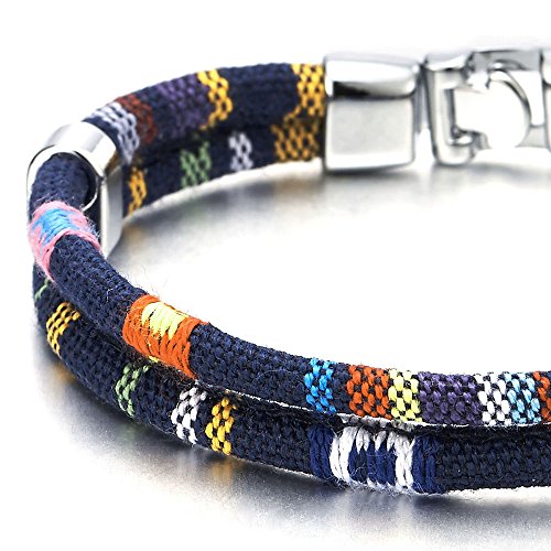 COOLSTEELANDBEYOND Dos Hebra Azul Marino Tribal Tibetano Algodón Pulsera, Hombre Mujer Niños Pulsera del Abrigo