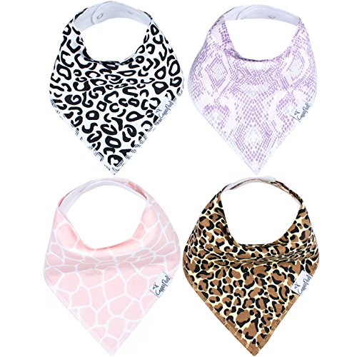 Copper Pearl Bebé Bandana Baba baberos para el babeo Y dentición paquete de 4 Set de regalo para niñas “Zara Set” Impresiones animales Por