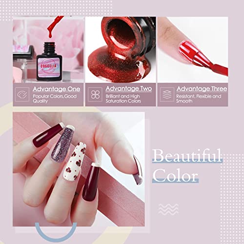 Coscelia Esmaltes Semipermanentes Kit 15ML Poly Nail Gel Kit Gel Constructor Uñas Gel de 3PCS Esmalte Semipermanente de 10PCS Lampara de 80W U-V/LED Pulidor de Uñas Base Top Manicura Kit