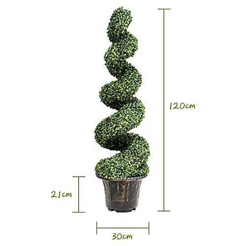 COSTWAY 1/2 Bojes de Espiral Artificiales 120 cm, Árbol Falso con Hojas Realísticas y Maceta, Árbol de Boj Falso para Interior y Exterior (2 Piezas)