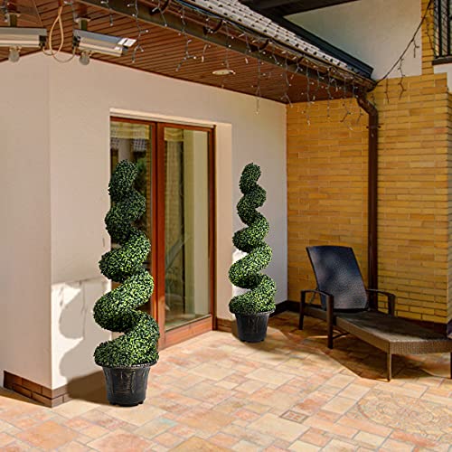 COSTWAY 1/2 Bojes de Espiral Artificiales 120 cm, Árbol Falso con Hojas Realísticas y Maceta, Árbol de Boj Falso para Interior y Exterior (2 Piezas)