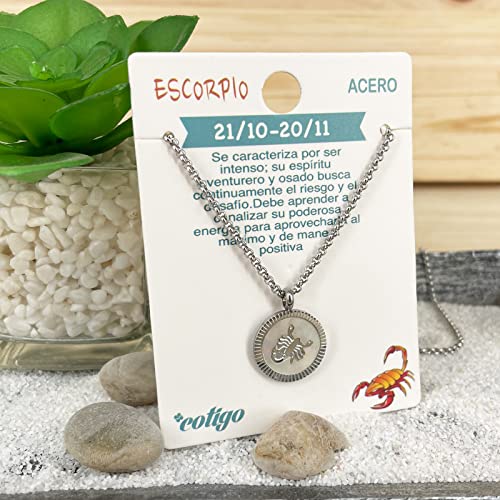 cotigo Collar Zodiaco Acero Inoxidable con Nácar hermosa Tarjeta Significado Signo Zodiacal Colgante Horóscopo Escorpio Para mujer o Hombre Regalo Cumpleaños Día de madre San Valentín (Escorpio)