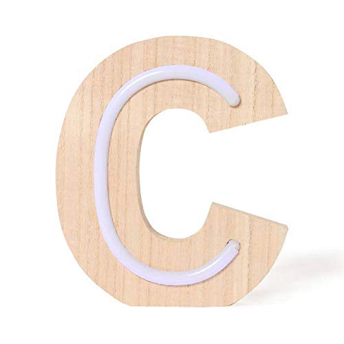 Crack Hogar Letra C de Madera con Neón Azul - 15 x 2.5 x 16 cm - Letra Luminosa Ideal para Decorar - Incluye Gancho Trasero para Colgar - Funciona con Pilas