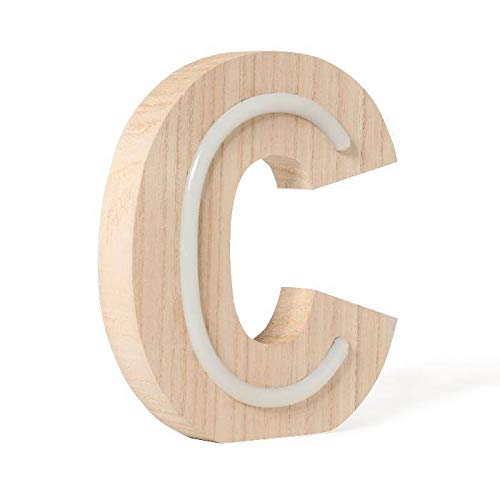 Crack Hogar Letra C de Madera con Neón Azul - 15 x 2.5 x 16 cm - Letra Luminosa Ideal para Decorar - Incluye Gancho Trasero para Colgar - Funciona con Pilas