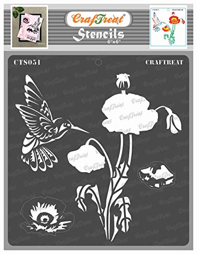 CrafTreat Layered Flower Stencils for Crafts Reusable Vintage - Poppy Layered Stencil - Size: 15x15 cms - Sweet Poppy Stencils for Painting on Wood, Fabric, Paper, Canvas, Concrete and Wall