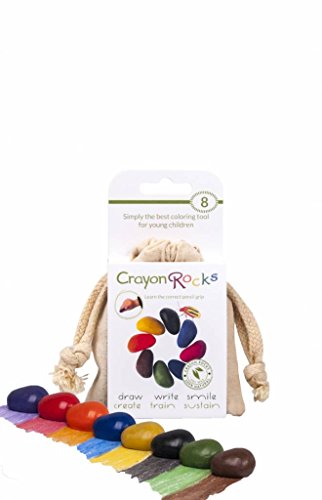 Crayon Rocks - Lápices de colores Soya para niños - no tóxicos [estimulante el mango de lápiz] - tiza duradera en una bolsa de muselina - 8, 16 o 32 colores naturales encerables - dibuje en papel y tela (8(Ocho) Lapices)