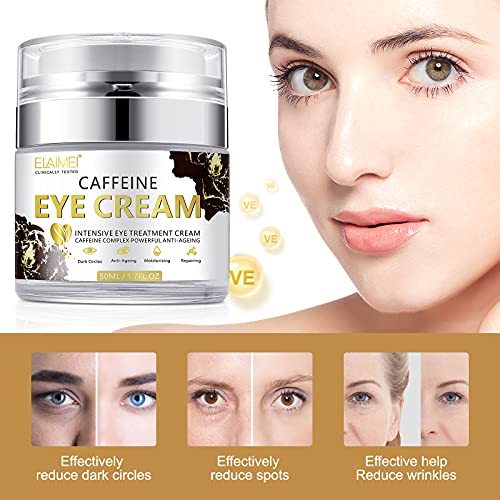 Crema de Ojos, Crema Contorno Ojos, Crema Contorno Ojos para Ojeras con Ccafeína/Vitamin C y Extracto de Aloe Vera Usado para Arrugas y Bolsas de ojos para Eliminar Hinchazón, Ojeras,Líneas Finas,50ml