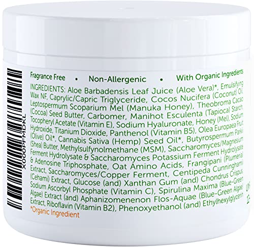 Crema Orgánica Reparadora Piel Seca(118 ml) Crema Natural Hidratante Facial, Rosácea, Eczema, Psoriasis, Erupción, Comezón, Rojez, Crudos Superfoods: Miel de Manuka, Aloe Vera, Manteca Cocoa