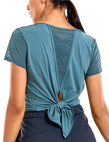 CRZ YOGA Mujer Manga Corta Malla Top Ropa de Deportiva Camiseta Azul Pizarra 36