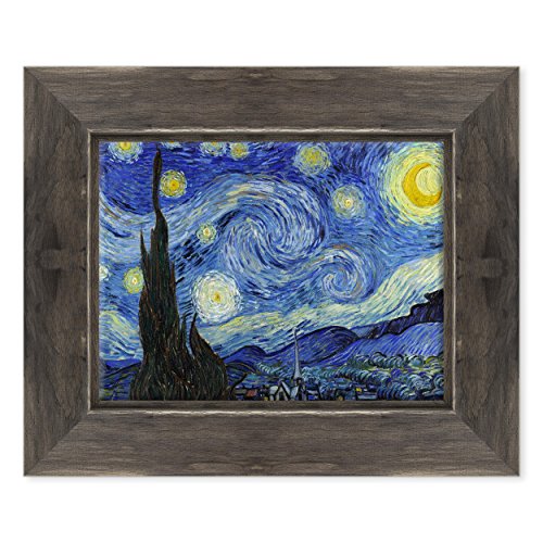 Cuadro sobre lienzo enmarcado con marco de Van Gogh Starry Night - Noche estrellada - 30 x 40 cm - Estilo Country Negro Shabby - (cód. 2671)