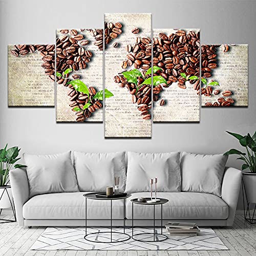 Cuadros de decoración del hogar vintage 5 piezas de arte de pared pintura de mapa del mundo, cartel de mapa global de gramo de grano de café A5 S