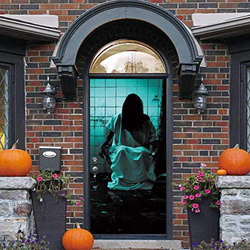 Cubiertas De Puerta De Halloween, PVC Decoración De Puerta De Halloween Fantasma Femenino En Las Ruinas Extraíble Decoraciones Pegatinas De Puerta Para Decoraciones De Ventanas De Puertas De Casa