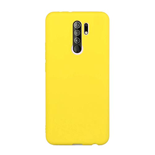 CUZZCASE Funda para Xiaomi Redmi 9+{Protector de Pantalla de Vidrio Templado} Carcasa Silicona Suave Gel Rasguño y Resistente Teléfono Móvil Cover-Amarillo