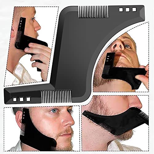 CXtech Plantilla para moldear barba, cabello facial para hombres, líneas de simetría perfectas y herramienta de peine para recortar barba para alinear y cortar curvas, corte de barba escalonada