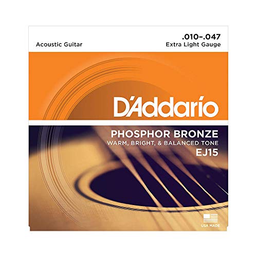 D'Addario Cuerdas Guitarra Acustica | Cuerdas de Guitarra | Cuerdas de Guitarra Acustica | EJ15 - Juego de cuerdas para guitarra acústica de fósforo/bronce, 010' - 047'