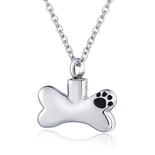 Daesar Colgantes Grabados Personalizados,Collar Urnas para Cenizas,Pata Animal Hueso Colgante Acero Inoxidable para Cenizas Mascotas Plata