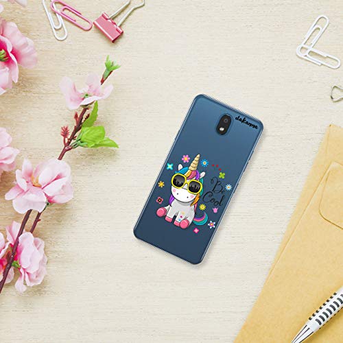 dakanna Funda Compatible con [LG K30] de Silicona Flexible, Dibujo Diseño [Unicornio con Gafas Frase: Be Cool], Color [Fondo Transparente] Carcasa Case Cover de Gel TPU para Smartphone