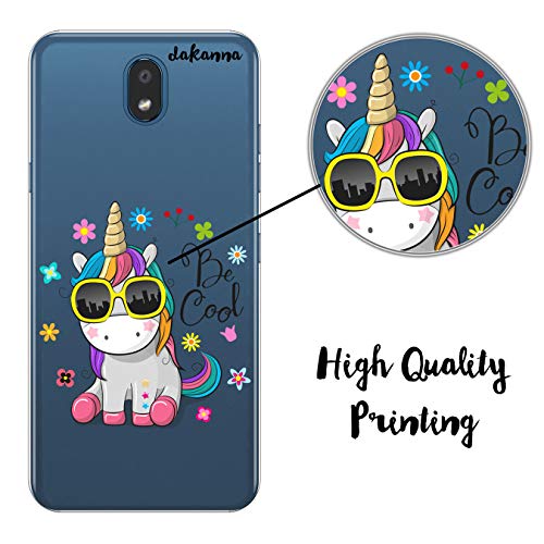 dakanna Funda Compatible con [LG K30] de Silicona Flexible, Dibujo Diseño [Unicornio con Gafas Frase: Be Cool], Color [Fondo Transparente] Carcasa Case Cover de Gel TPU para Smartphone