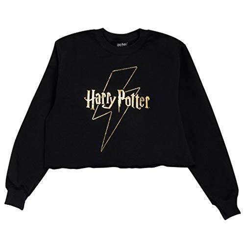 de Harry Potter de la Hoja de impresión Lightning Bolt Mujeres Sudadera Recortada Negro M