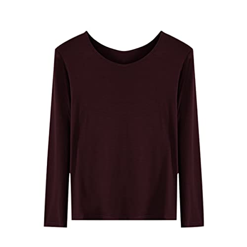 DEBAIJIA Camiseta Térmica de Manga Larga para Mujer, Camiseta Cálida de Otoño Invierno para Mujer, Camiseta Interior Suave y Ligera de Algodón(XL-marrón)