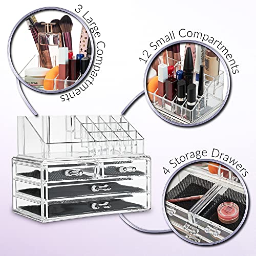 Deco Express Organizador de Maquillaje Cajones Caja Cosméticos Transparente (Large)