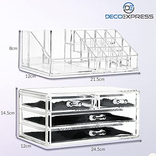 Deco Express Organizador de Maquillaje Cajones Caja Cosméticos Transparente (Large)