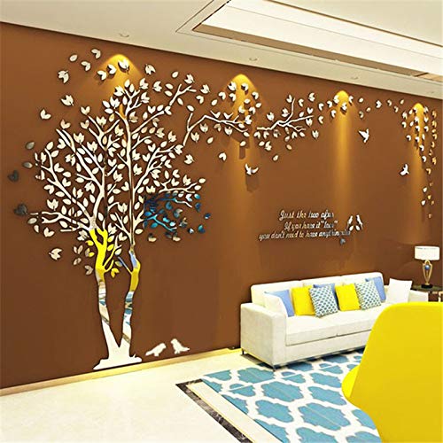 Decoración para el hogar Papel tapiz DIY Acrílico Espejo Etiqueta de la pared Árbol Sala de estar TV Fondo Decoración de la pared Mural para el hogar Art-2464-gold left, M 1.3X2.5m