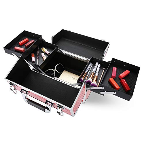 Dekaim Bolso cosmético, Tenedor de Almacenamiento de la Caja de la Caja cosmética del Bolso del Maquillaje de la Belleza del portátil sin Tirantes de Aluminio (Rojo)
