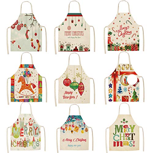 Delantal Cocina Baberos Delantales De Calcetín Con Estampado Navideño Delantales Delantales De Cocina Algodón Lino Cocina Casera Panadería Cafetería Accesorios De Limpieza-1_66X47Cm_For_Adult