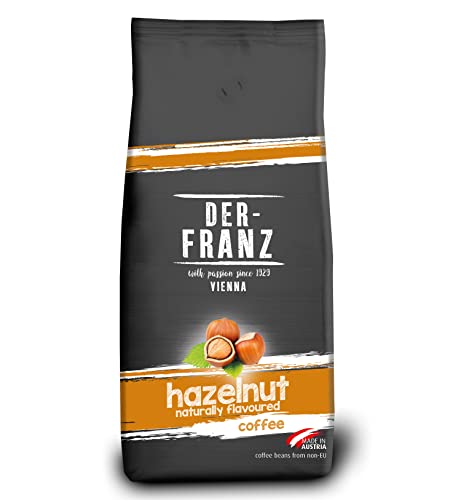 Der-Franz - Café mezcla de Arábica y Robusta, Tostado, Granos Enteros Aromatizados con Avellana Natural, Certificación UTZ, en Grano, 1 kg