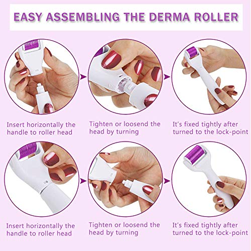 Dermaroller, Derma Roller Kit 6 en 1, Rodillo Agujas, Derma Roller 1.5/1.0/0.5mm por para reducir arrugas, puntos oscuros, cicatrices, celulitis, estrías para usar en cara, ojos, cuerpo