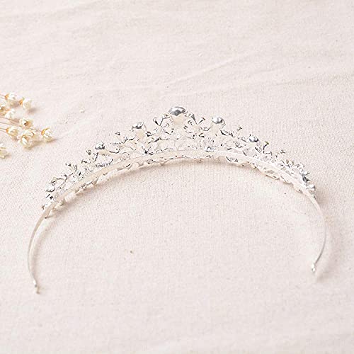 DGHJK Diadema de Perlas para Boda, Vintage, Cristal, Plata, plantado, Tiara Nupcial, Corona, joyería para el Cabello, Tocado de Boda, Accesorios para el Cabello para Mujer