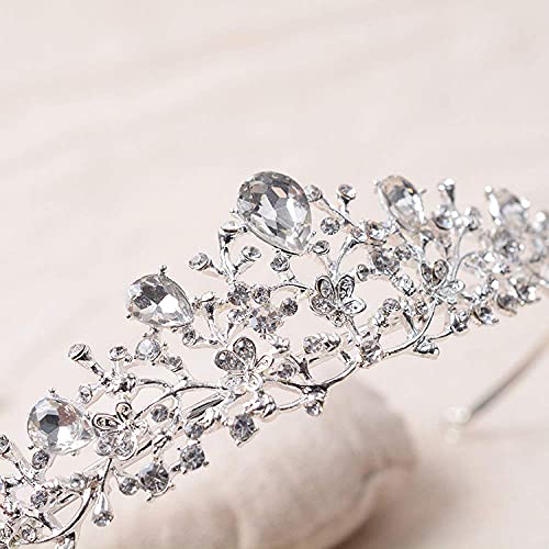 DGHJK Diadema de Perlas para Boda, Vintage, Cristal, Plata, plantado, Tiara Nupcial, Corona, joyería para el Cabello, Tocado de Boda, Accesorios para el Cabello para Mujer