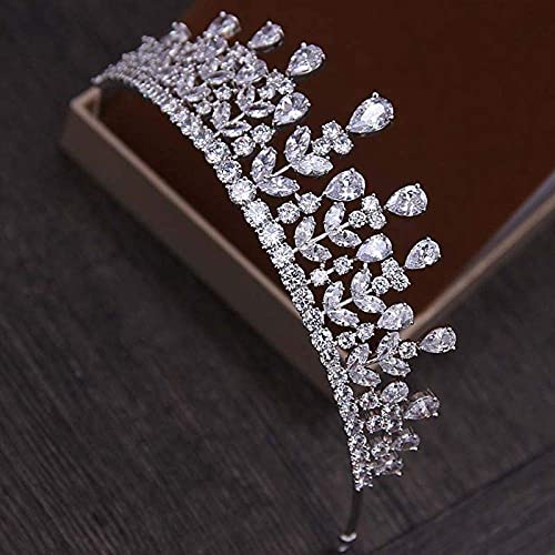 DGHJK Tiara de Diamantes de imitación de Planta de Color Plateado con Corona de Cristal para Boda, Accesorios para el Cabello, joyería de Fiesta, Regalo