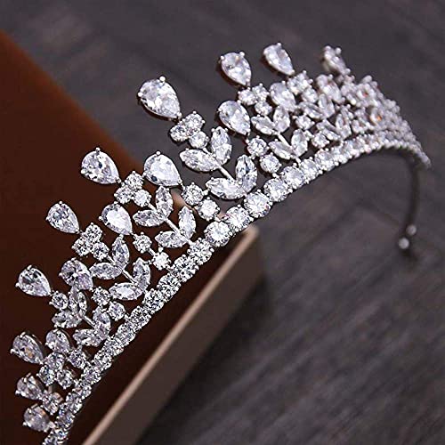 DGHJK Tiara de Diamantes de imitación de Planta de Color Plateado con Corona de Cristal para Boda, Accesorios para el Cabello, joyería de Fiesta, Regalo