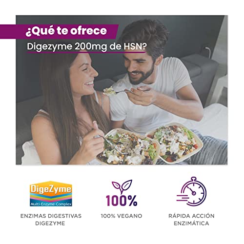 Digezyme Enzimas Digestivas de HSN | 120 Tabletas 200 mg Complejo Patentado para Mejorar la Digestión de Proteínas, Hidratos y Grasas | Absorción de Nutrientes | No-GMO, Vegano, Sin Gluten