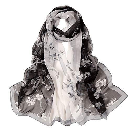 Digitek Pañuelo de Seda Mujer - Bufanda Seda Mujer, Chiffon Pañuelo Fulares Bandanas de Seda pelo Ligero Para Mujer Impresión elegante Damas Cabello Cabeza Cuello, 160×50CM (Gris)