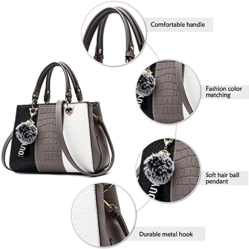 DIRRONA Moda Bolsos de Mujer Bolso Hombro Casual Viaje Bolsa de Mensajero Impermeable PU Cuero Mujer Bolsos de Mano con Colgante Gris B