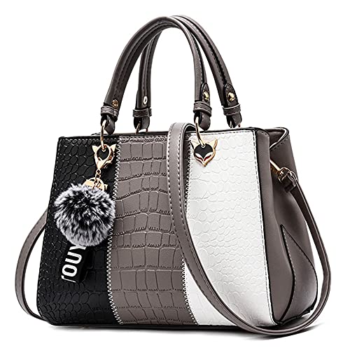 DIRRONA Moda Bolsos de Mujer Bolso Hombro Casual Viaje Bolsa de Mensajero Impermeable PU Cuero Mujer Bolsos de Mano con Colgante Gris B