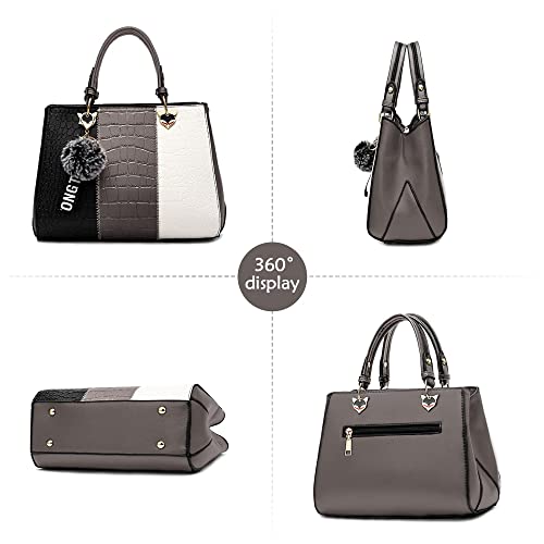 DIRRONA Moda Bolsos de Mujer Bolso Hombro Casual Viaje Bolsa de Mensajero Impermeable PU Cuero Mujer Bolsos de Mano con Colgante Gris B