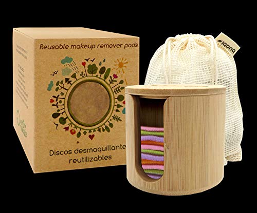 Discos desmaquillantes reutilizables ecologicos. Grandes suaves y lavables. Caja Regalo con Discos de Bambú, Toallitas, Diadema y Bolsa de lavado