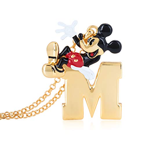 Disney Couture Kingdom Mickey Mouse M - Figura de collar chapado en oro amarillo con esmalte rojo, blanco y negro, colgante de icono de 90 años para mujer