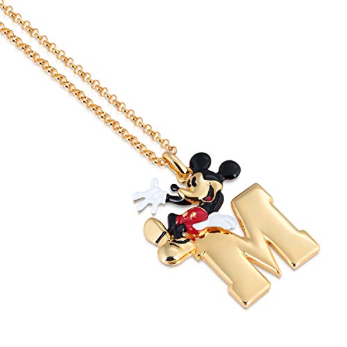 Disney Couture Kingdom Mickey Mouse M - Figura de collar chapado en oro amarillo con esmalte rojo, blanco y negro, colgante de icono de 90 años para mujer