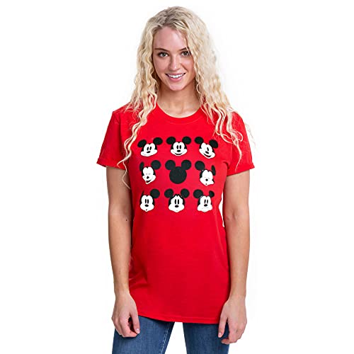 Disney Mickey Mouse Face Camiseta, Rojo (Cardinal Red Car), 40 (Talla del Fabricante: Medium) para Mujer